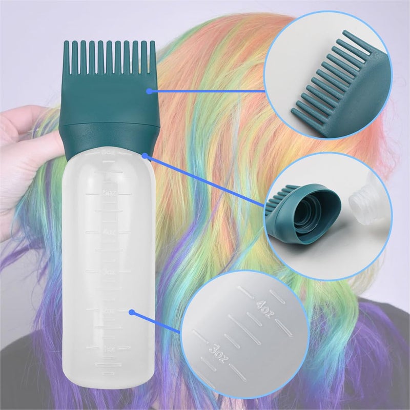 FZWONVUC 4 Pack Root Comb Applicator Bottle, Hair Oil Comb Applicator for Hair Dye, Shampoos, Salons (Grey+Green) - Image 3